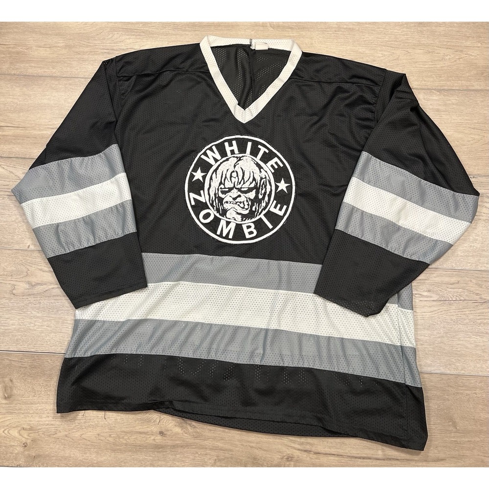 Vintage White Zombie Hockey Jersey 1995 Black/White/Gray One Size Fits All